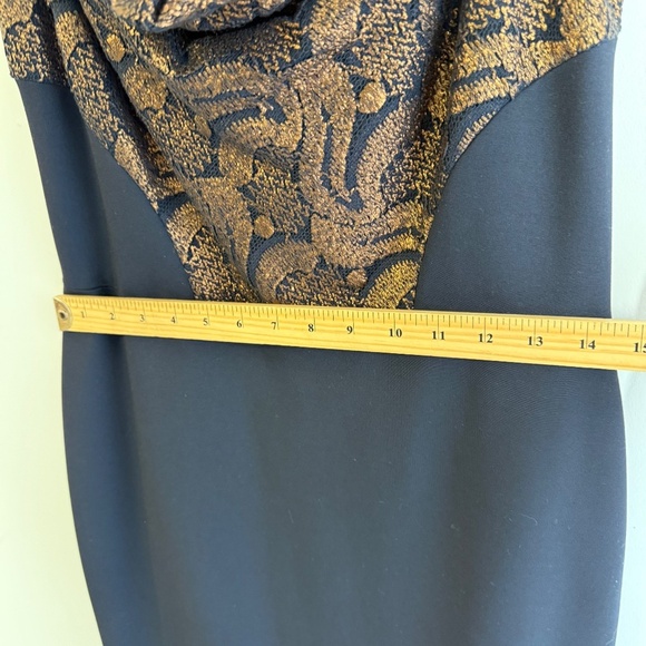 Lida Baday Black & Bronze Metallic Lace Slip Cocktail Evening Dress Women’s 10 - Picture 8 of 10
